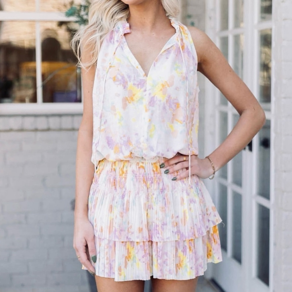CURRENT AIR Cara Watercolor Pleated Mini Dress